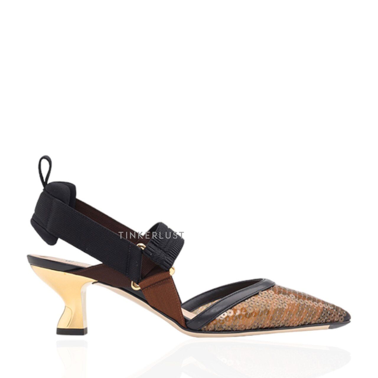 sepatu heels FENDI Colibri Slingback Pumps 55mm in Black